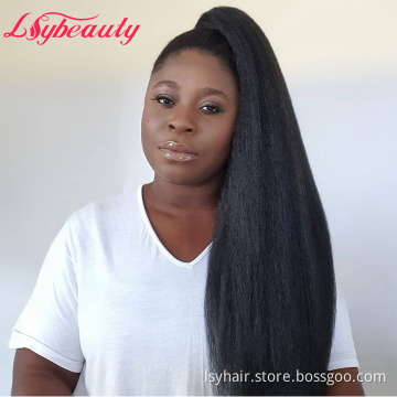 Lsy Natural Kinky Straight Drawstring Ponytail 100% Brazilian Virgin Human Hair Extension For Black Women